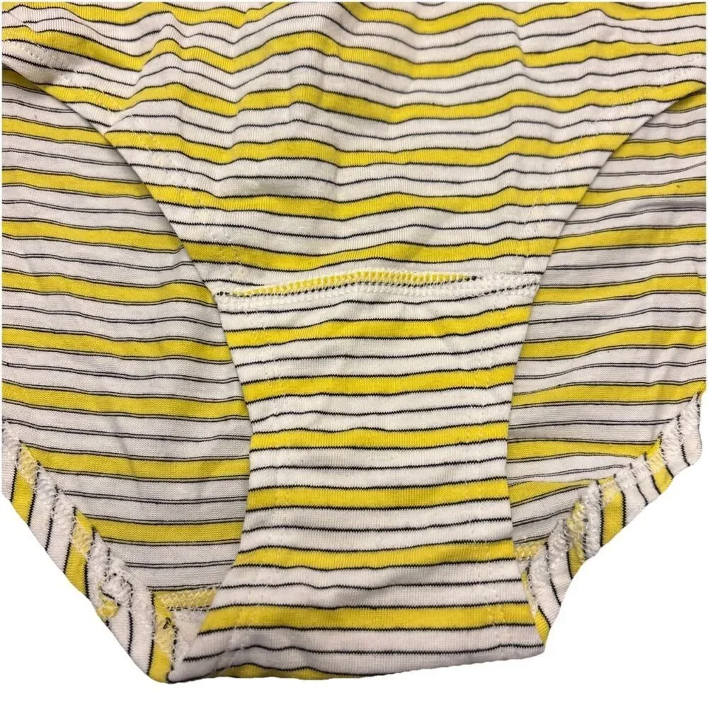 Vintage NEW Victorias Secret Bikini yellow and white striped black lines Size LG